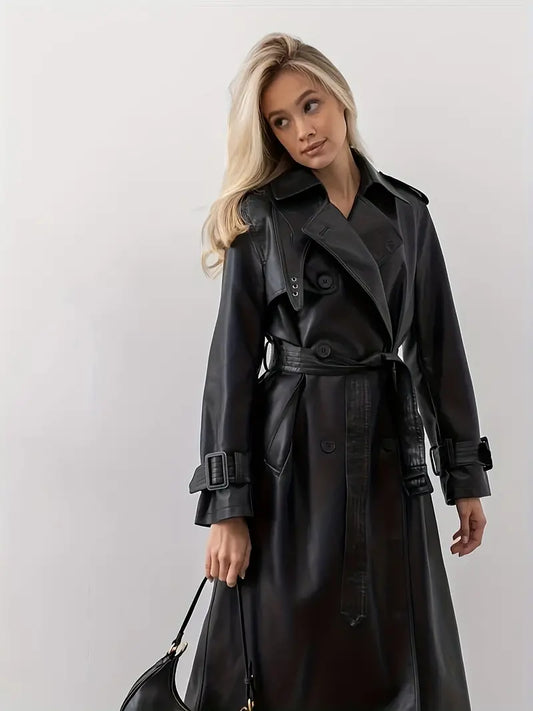 Winona - trenchcoat leren jas met riem