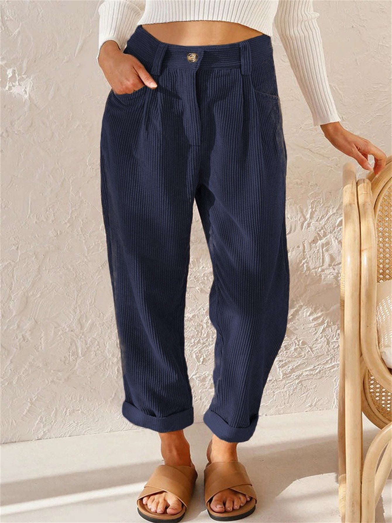 Corduroy broek met rechte pijpen voor dames