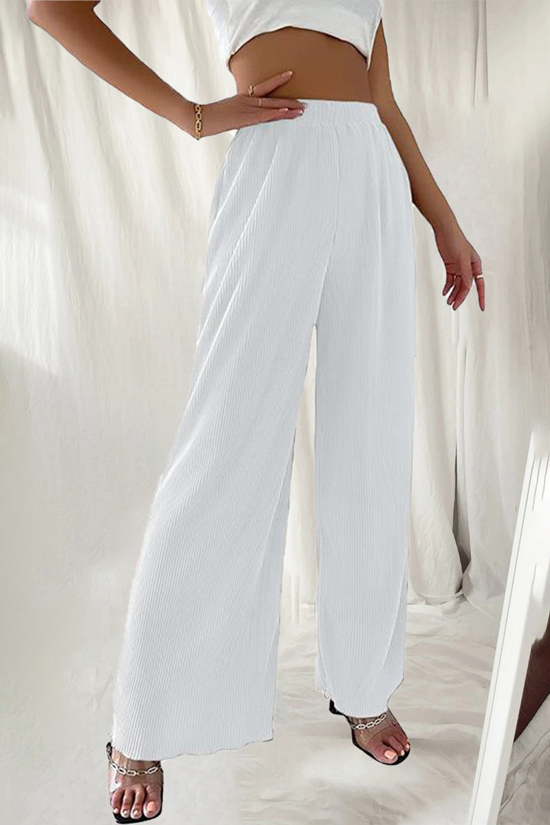 Casual Eenvoud Solid Plooi Loose Hoge Taille Brede Pijp Effen Kleurenbroekje (7 Kleuren)