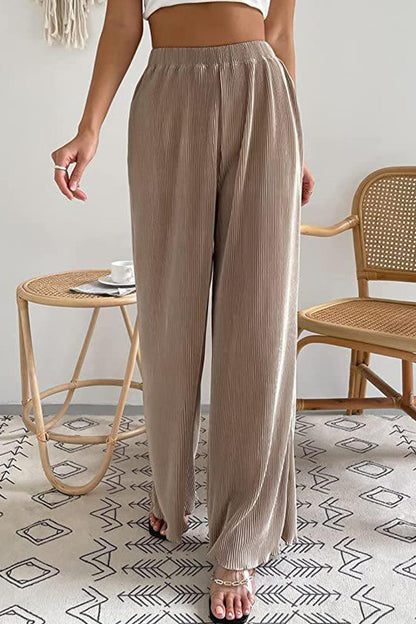 Casual Eenvoud Solid Plooi Loose Hoge Taille Brede Pijp Effen Kleurenbroekje (7 Kleuren)