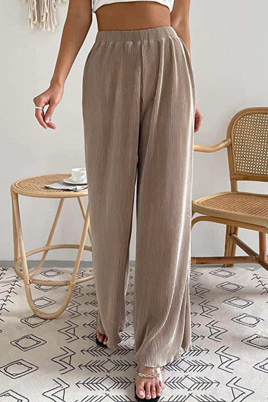 Casual Eenvoud Solid Plooi Loose Hoge Taille Brede Pijp Effen Kleurenbroekje (7 Kleuren)