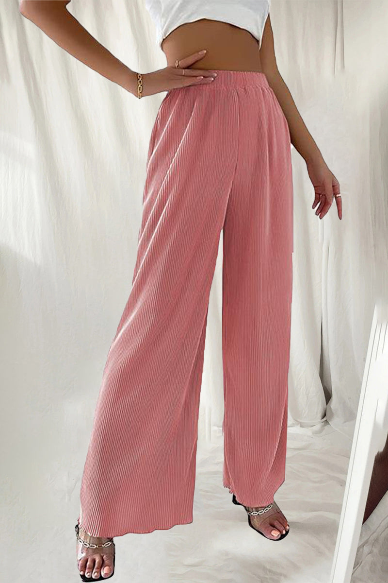 Casual Eenvoud Solid Plooi Loose Hoge Taille Brede Pijp Effen Kleurenbroekje (7 Kleuren)