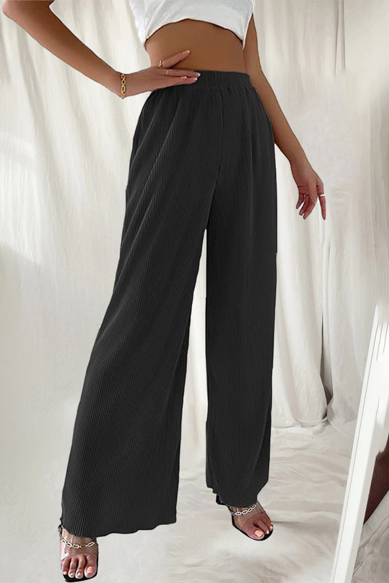 Casual Eenvoud Solid Plooi Loose Hoge Taille Brede Pijp Effen Kleurenbroekje (7 Kleuren)