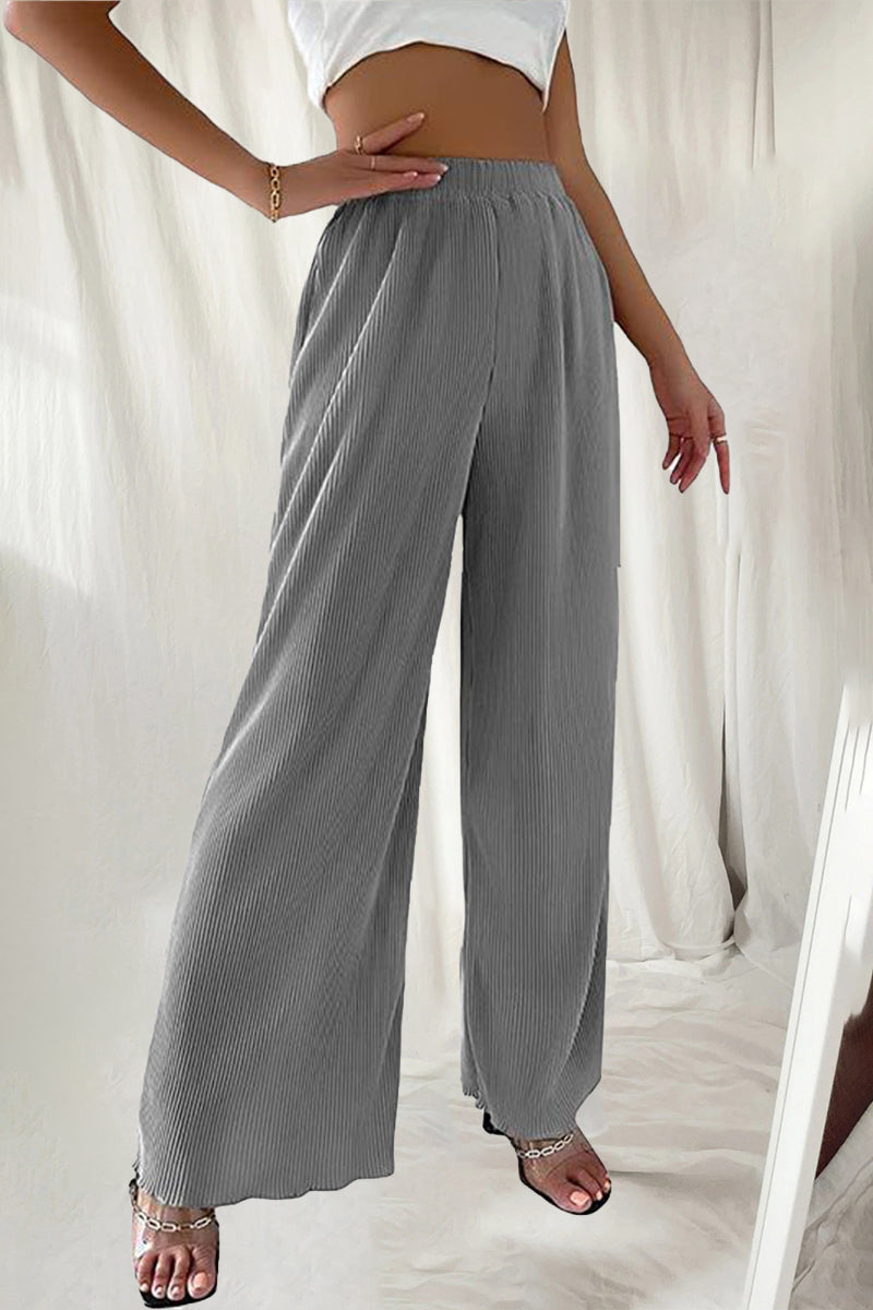 Casual Eenvoud Solid Plooi Loose Hoge Taille Brede Pijp Effen Kleurenbroekje (7 Kleuren)