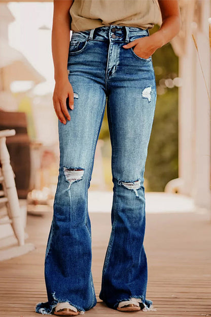 Casual Street Solid Ripped make old spijkerbroek met hoge taille (3 kleuren)