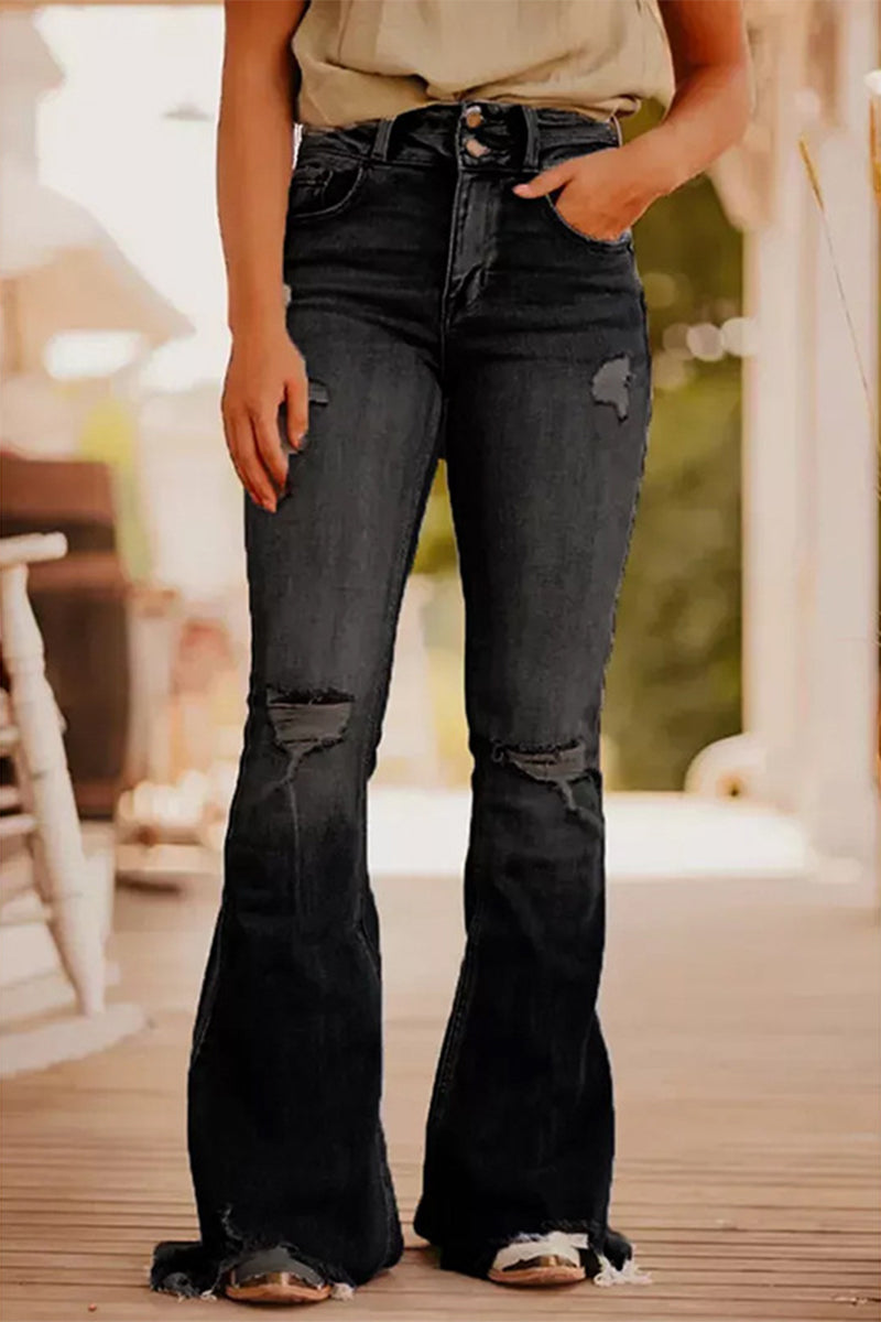 Casual Street Solid Ripped make old spijkerbroek met hoge taille (3 kleuren)