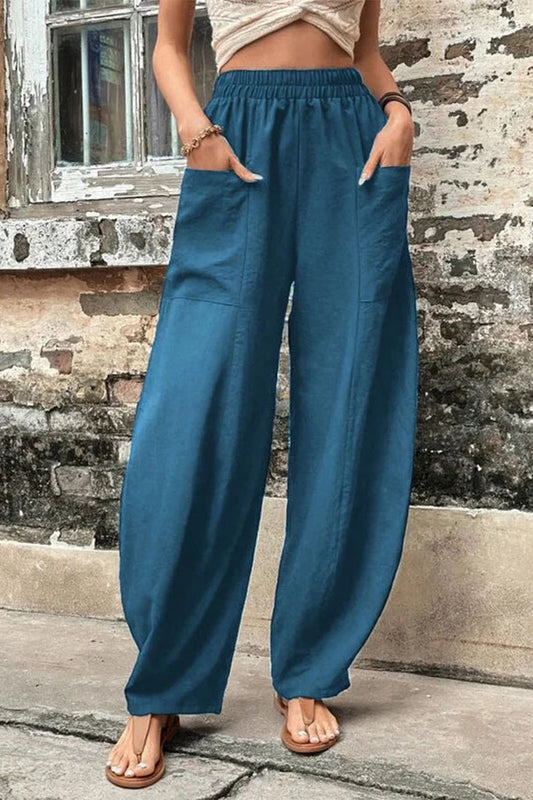 Casual dagelijkse stevige zak losse hoge taille Harlan effen kleur broek (11 kleuren)