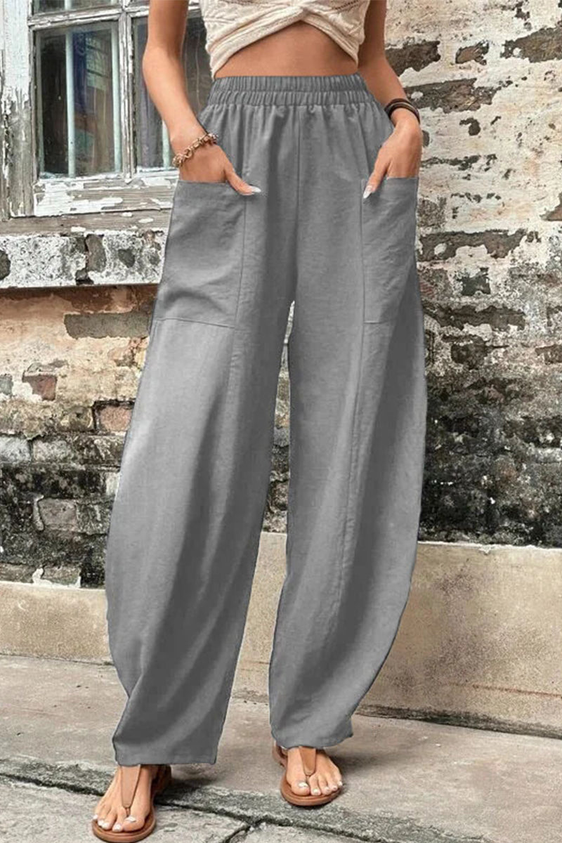 Casual dagelijkse stevige zak losse hoge taille Harlan effen kleur broek (11 kleuren)