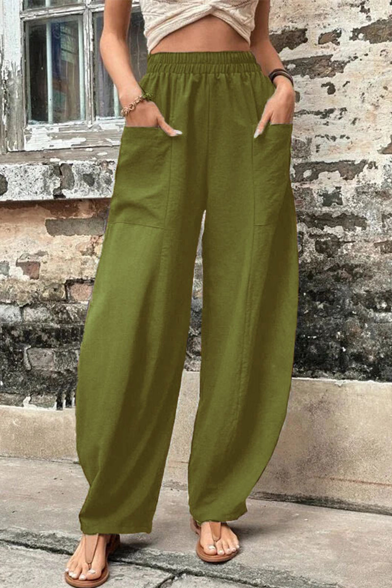 Casual dagelijkse stevige zak losse hoge taille Harlan effen kleur broek (11 kleuren)