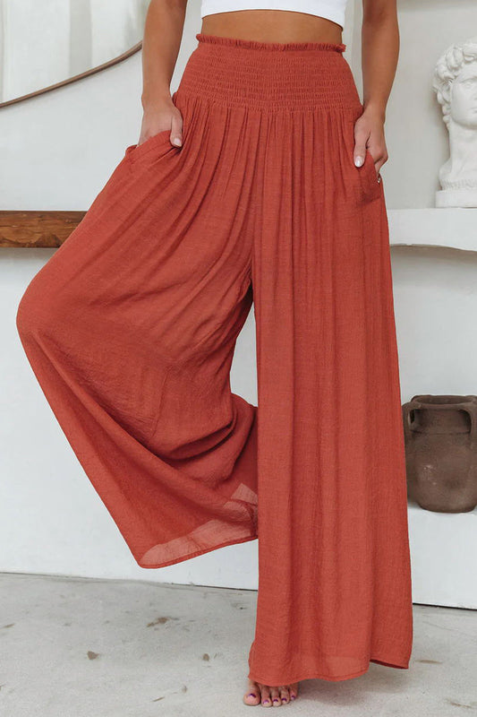 Casual dagelijkse solide zak vouwen losse hoge taille wijde pijp effen kleur broekje (3 kleuren)