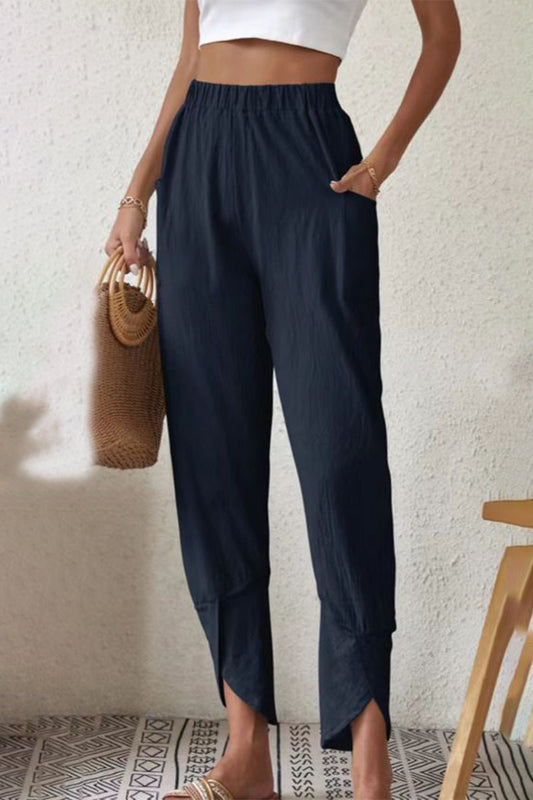 Casual effen zakje los hoge taille Harlan effen kleur broekje (4 kleuren)
