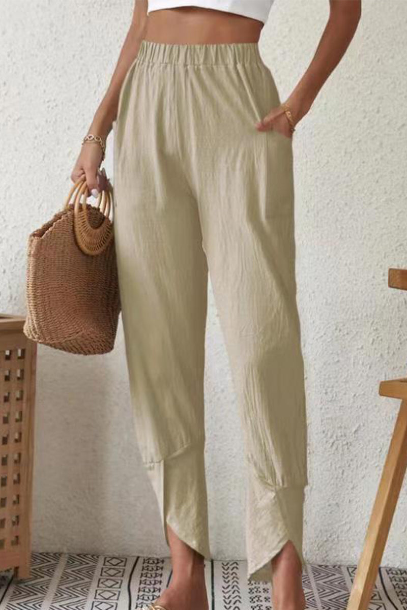 Casual effen zakje los hoge taille Harlan effen kleur broekje (4 kleuren)