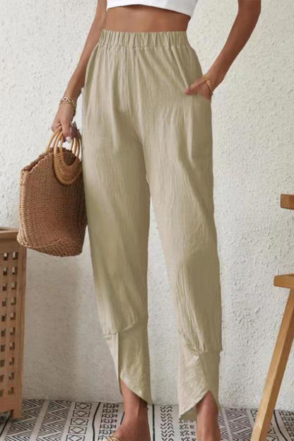 Casual effen zakje los hoge taille Harlan effen kleur broekje (4 kleuren)