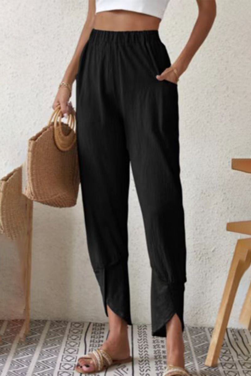 Casual effen zakje los hoge taille Harlan effen kleur broekje (4 kleuren)