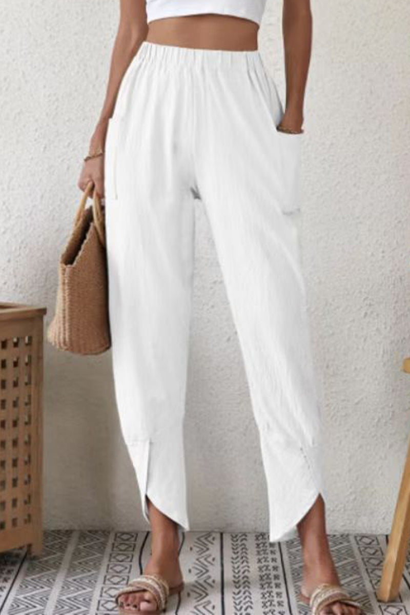 Casual effen zakje los hoge taille Harlan effen kleur broekje (4 kleuren)