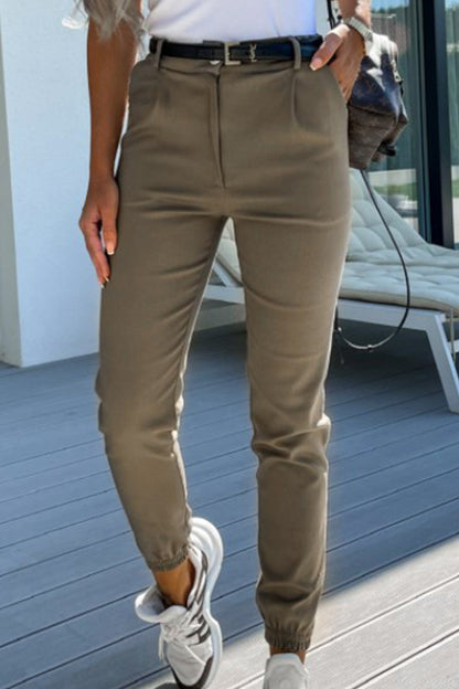 Casual Solid Pocket Regular Mid Waist Pencil Solid Colour Broekjes