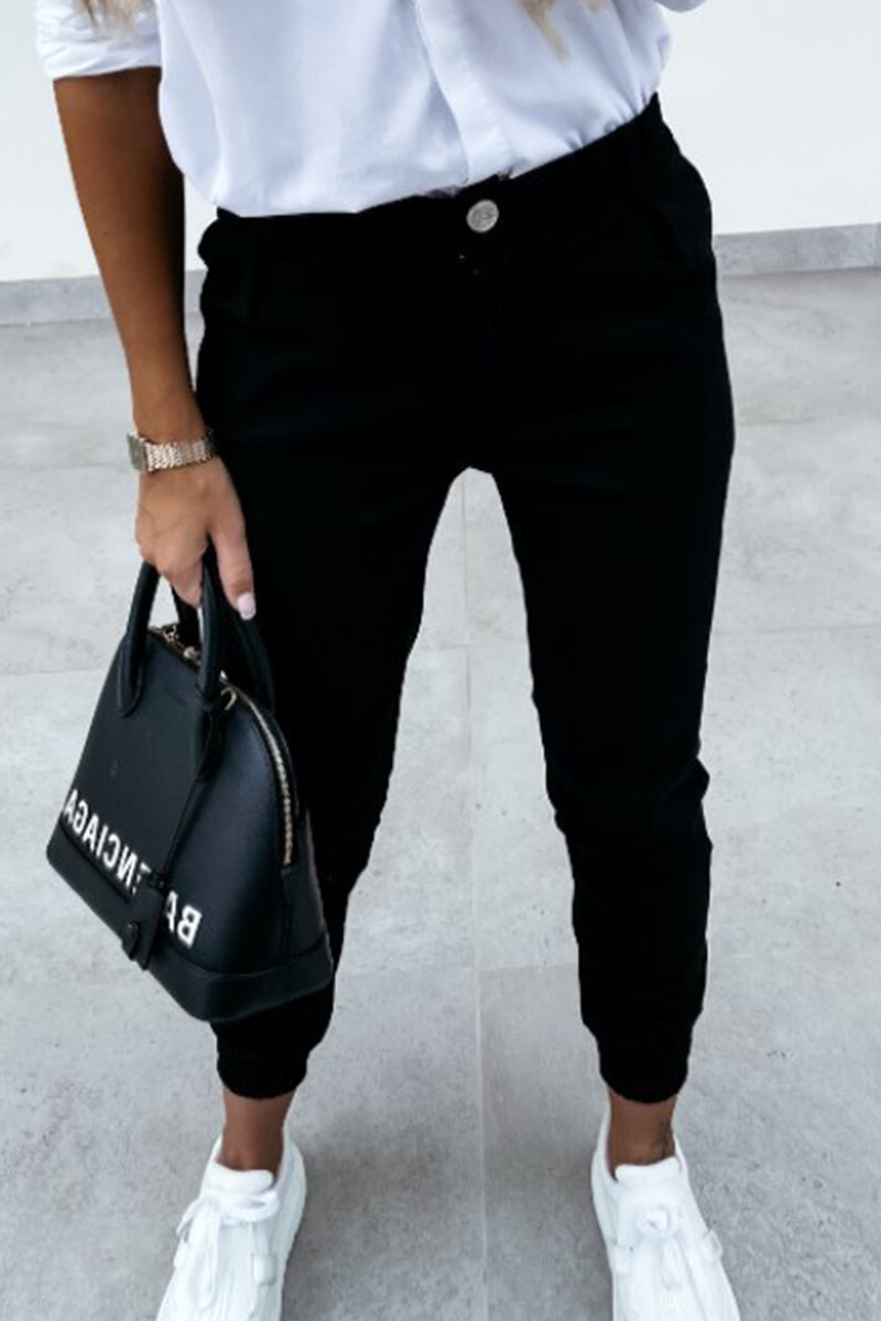 Casual Solid Pocket Regular Mid Waist Pencil Solid Colour Broekjes