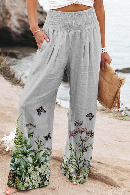 Casual Vakantie Print Patchwork Losse Hoge Taille Wijde Pijp Positie Broekje