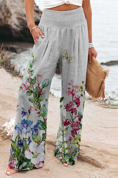 Casual Vakantie Print Patchwork Losse Hoge Taille Wijde Pijp Positie Broekje