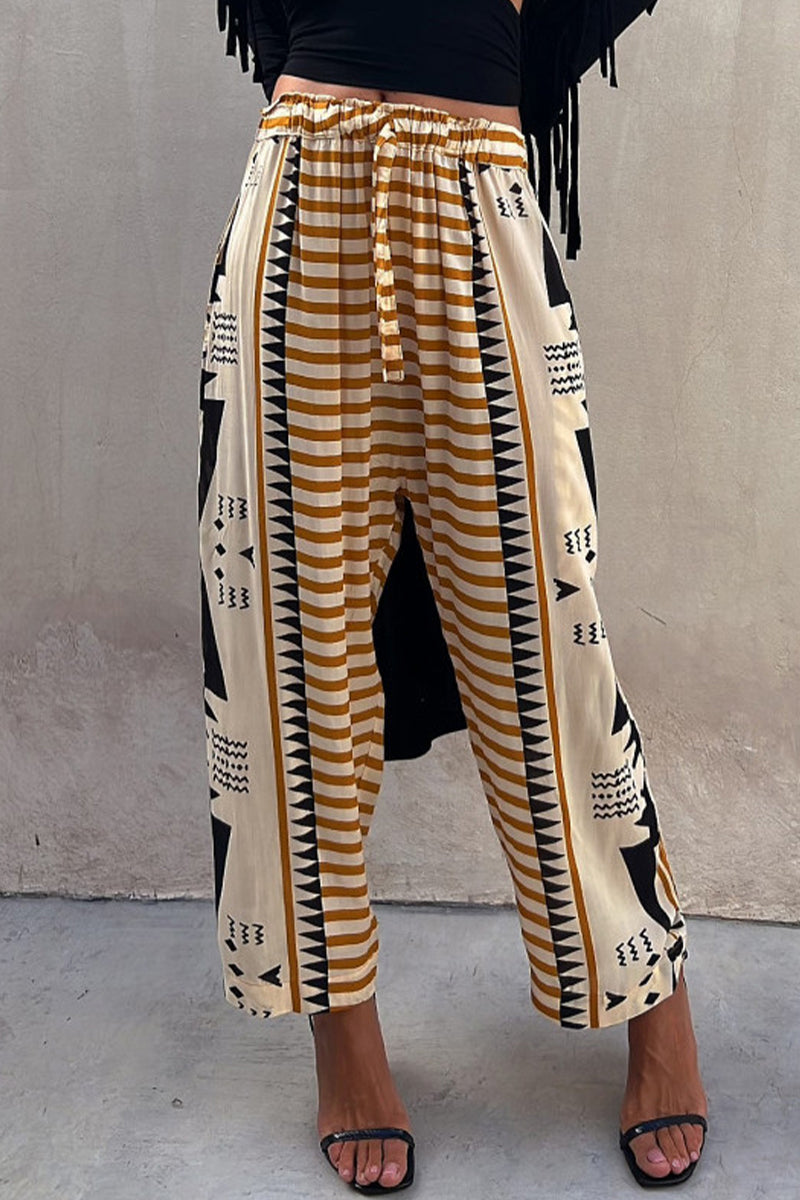 Geometrische print Patchwork Loose Mid Waist Harlan Patchwork broekje