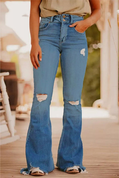 Casual Street Solid Ripped make old spijkerbroek met hoge taille (3 kleuren)