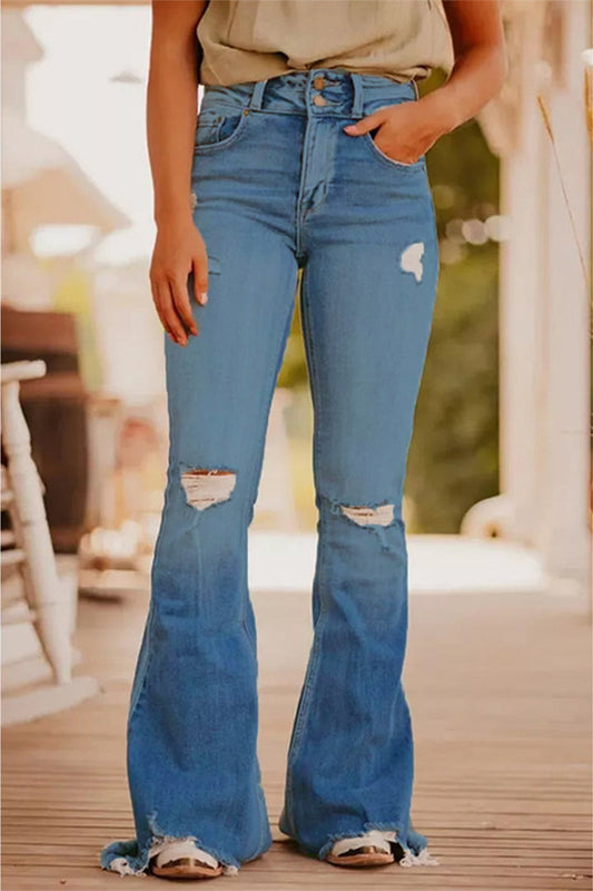 Casual Street Solid Ripped make old spijkerbroek met hoge taille (3 kleuren)