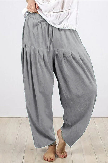 Casual Solid Frenulum Fold Loose Hoge Taille Harlan effen kleur broek (10 kleuren)