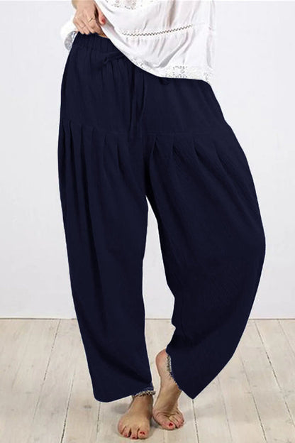 Casual Solid Frenulum Fold Loose Hoge Taille Harlan effen kleur broek (10 kleuren)