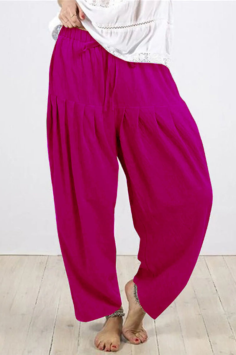 Casual Solid Frenulum Fold Loose Hoge Taille Harlan effen kleur broek (10 kleuren)
