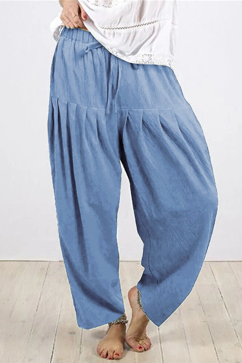 Casual Solid Frenulum Fold Loose Hoge Taille Harlan effen kleur broek (10 kleuren)