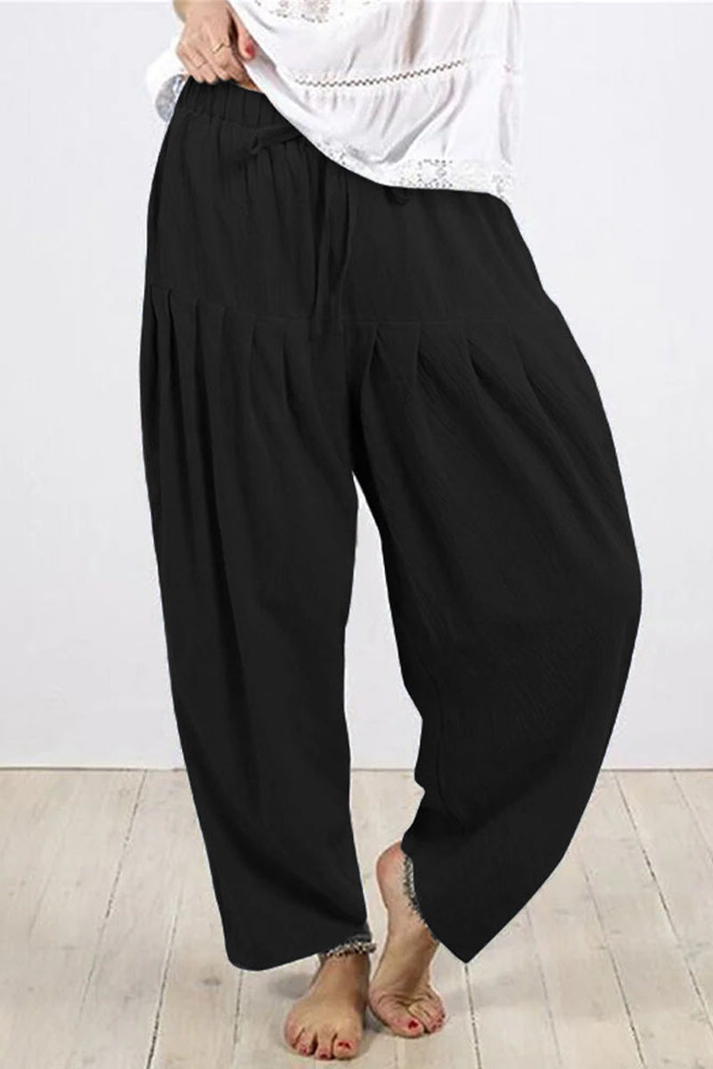 Casual Solid Frenulum Fold Loose Hoge Taille Harlan effen kleur broek (10 kleuren)