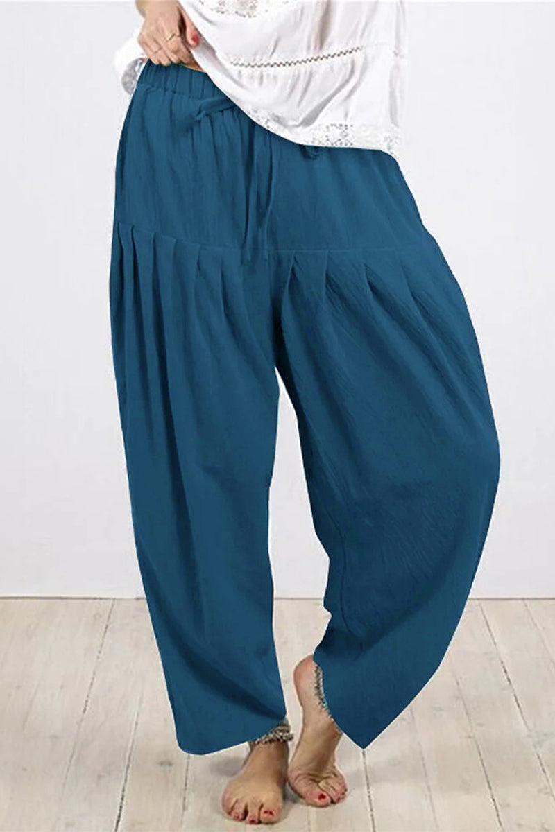 Casual Solid Frenulum Fold Loose Hoge Taille Harlan effen kleur broek (10 kleuren)