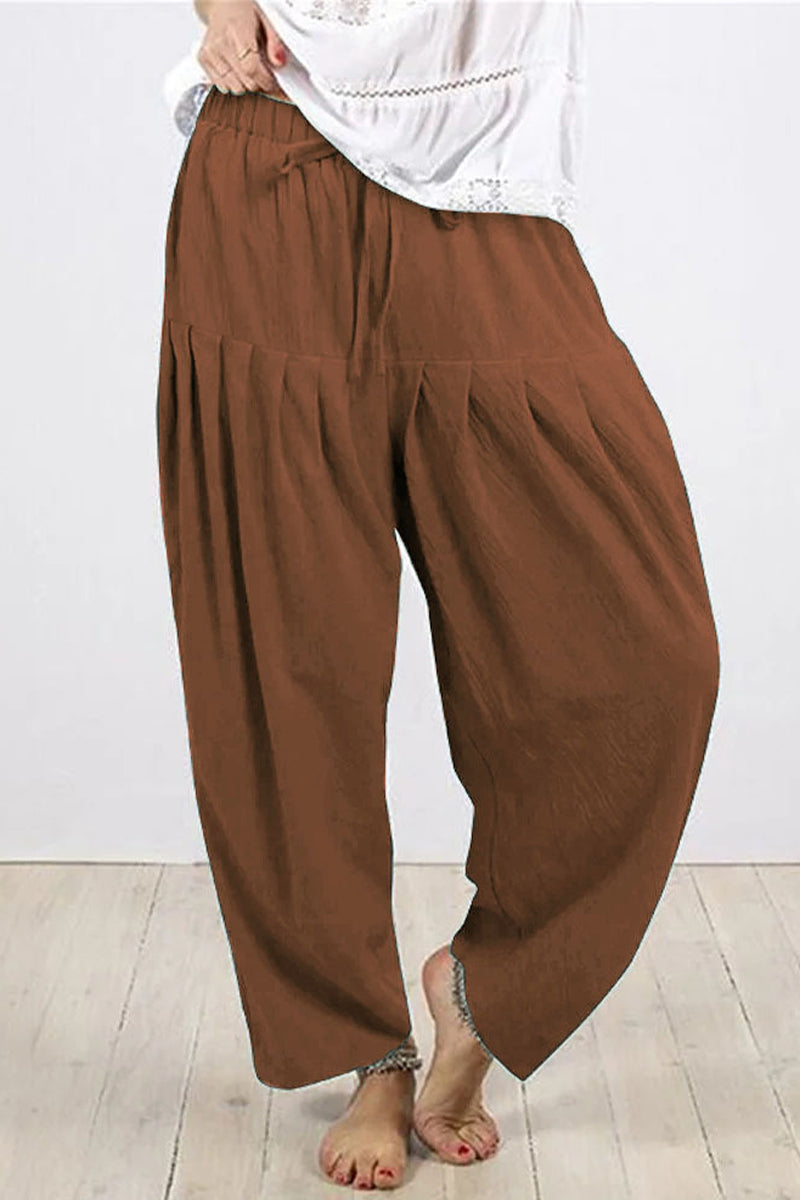 Casual Solid Frenulum Fold Loose Hoge Taille Harlan effen kleur broek (10 kleuren)