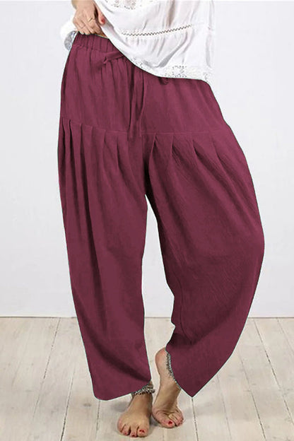 Casual Solid Frenulum Fold Loose Hoge Taille Harlan effen kleur broek (10 kleuren)