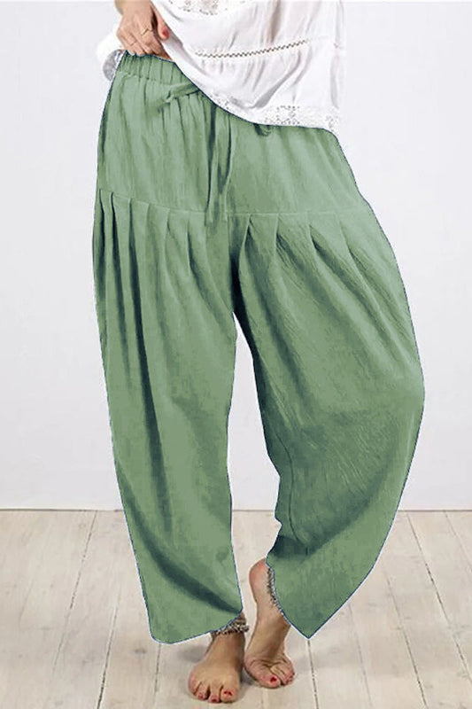 Casual Solid Frenulum Fold Loose Hoge Taille Harlan effen kleur broek (10 kleuren)