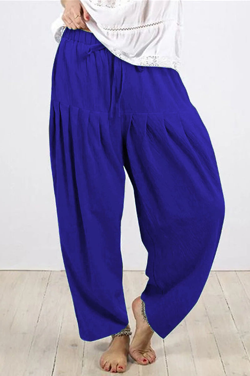 Casual Solid Frenulum Fold Loose Hoge Taille Harlan effen kleur broek (10 kleuren)