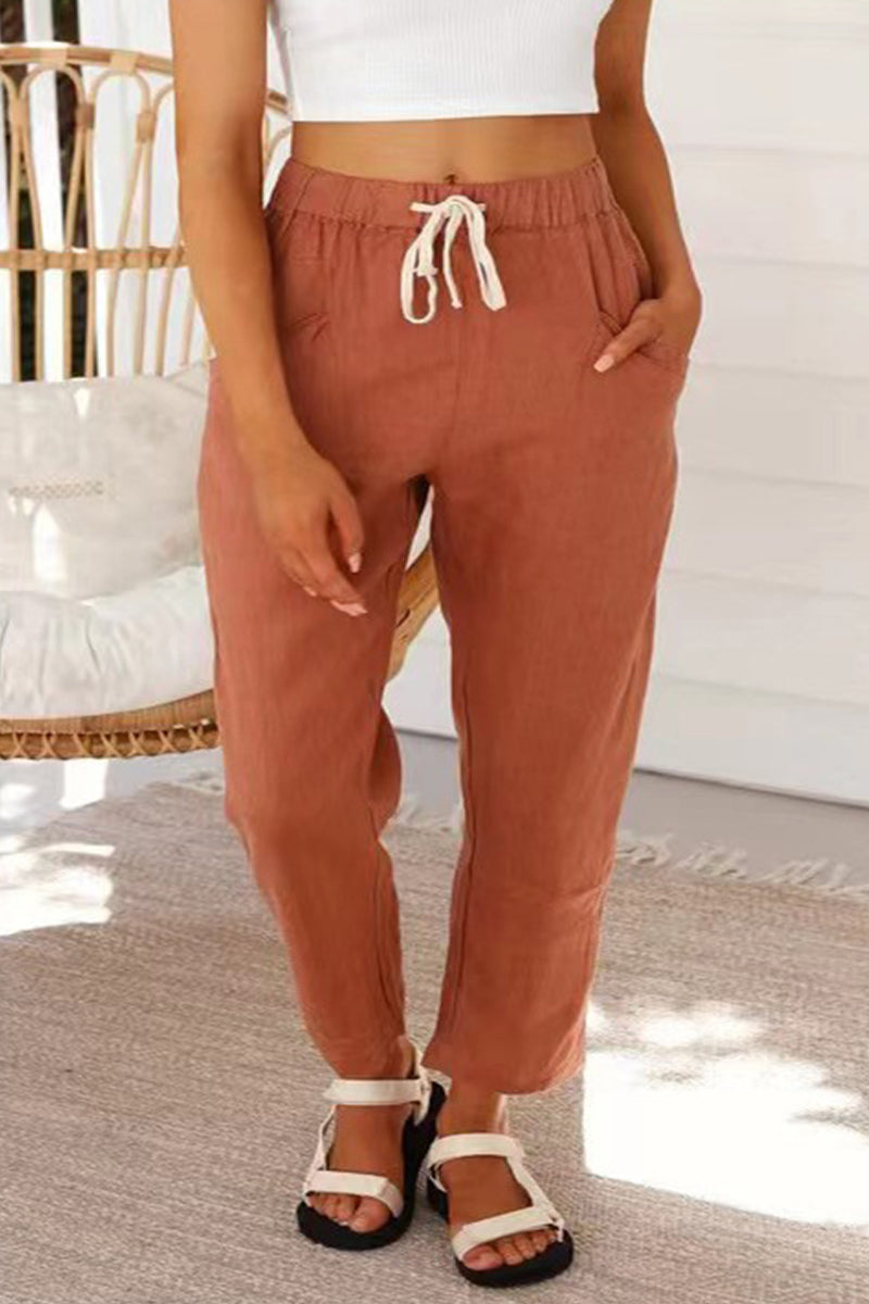 Casual Eenvoud Solid Bag Frenulum Loose Hoge Taille Rechte effen kleur broekjes (5 kleuren)