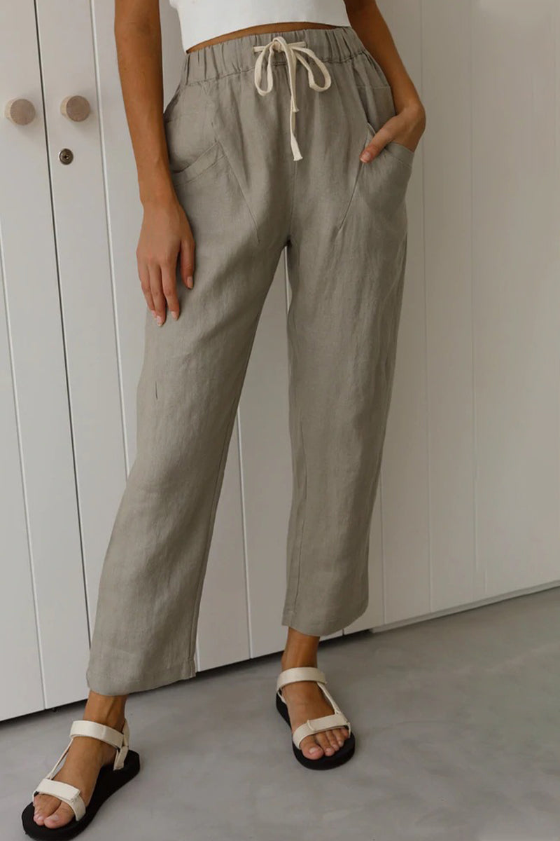 Casual Eenvoud Solid Bag Frenulum Loose Hoge Taille Rechte effen kleur broekjes (5 kleuren)