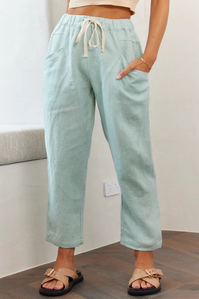 Casual Eenvoud Solid Bag Frenulum Loose Hoge Taille Rechte effen kleur broekjes (5 kleuren)