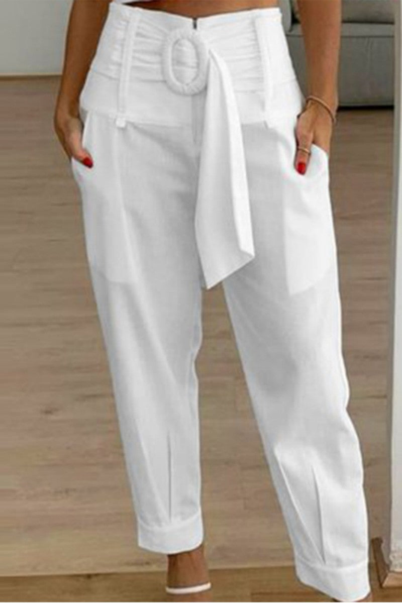 Casual Solid Patchwork Regelmatige Hoge Taille Conventionele effen kleur broek