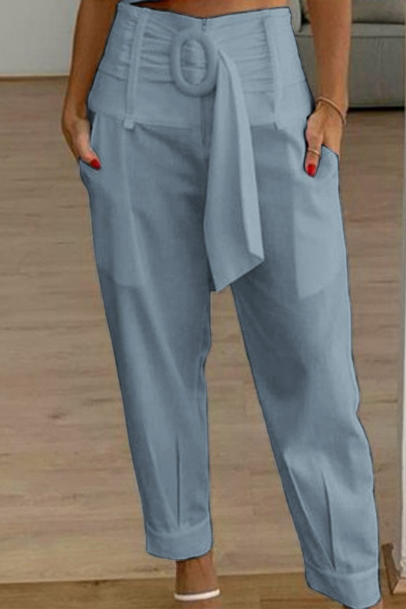Casual Solid Patchwork Regelmatige Hoge Taille Conventionele effen kleur broek