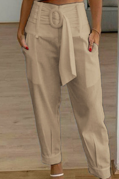 Casual Solid Patchwork Regelmatige Hoge Taille Conventionele effen kleur broek