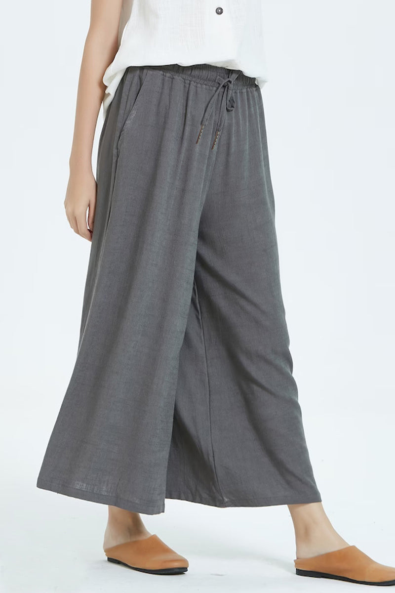Casual eenvoud solide maken oude losse hoge taille wijde pijp effen kleur broekje (8 kleuren)
