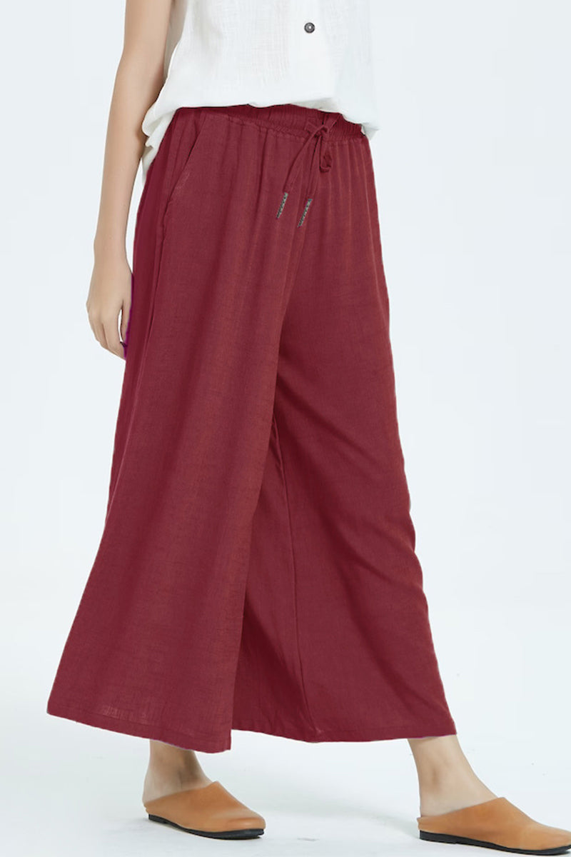 Casual eenvoud solide maken oude losse hoge taille wijde pijp effen kleur broekje (8 kleuren)