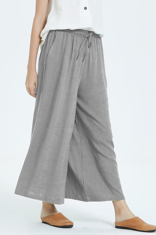 Casual eenvoud solide maken oude losse hoge taille wijde pijp effen kleur broekje (8 kleuren)