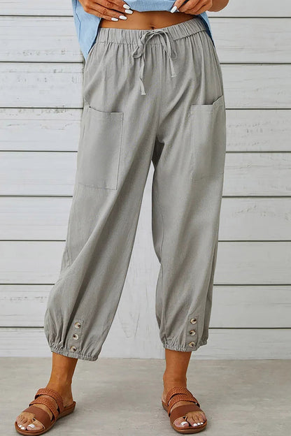 Casual Solid Pocket Loose Hoge Taille Brede Pijp Effen Kleur Broekje (10 Kleuren)