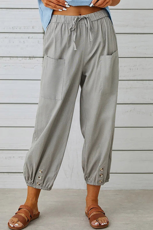 Casual Solid Pocket Loose Hoge Taille Brede Pijp Effen Kleur Broekje (10 Kleuren)