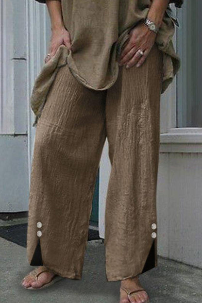 Casual Solid Knopen Loose Mid Waist Rechte Eenkleurige Onderbroek
