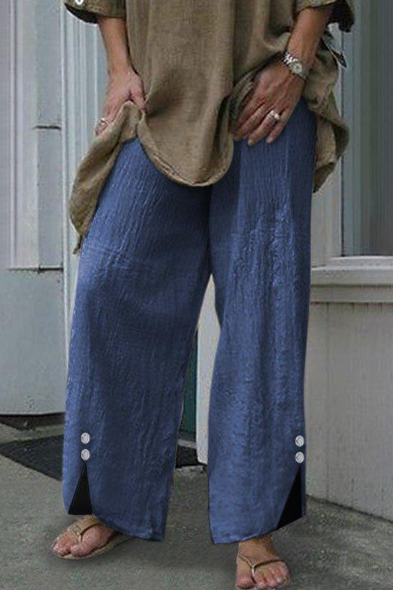 Casual Solid Knopen Loose Mid Waist Rechte Eenkleurige Onderbroek
