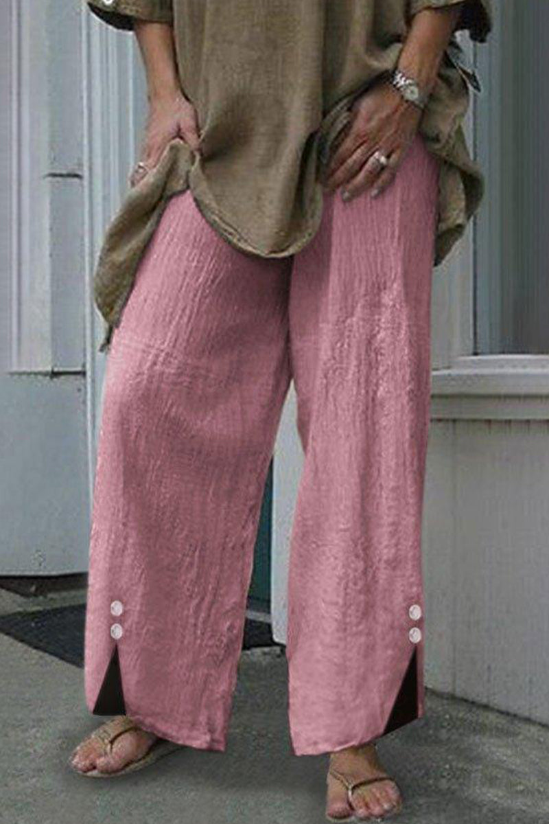 Casual Solid Knopen Loose Mid Waist Rechte Eenkleurige Onderbroek
